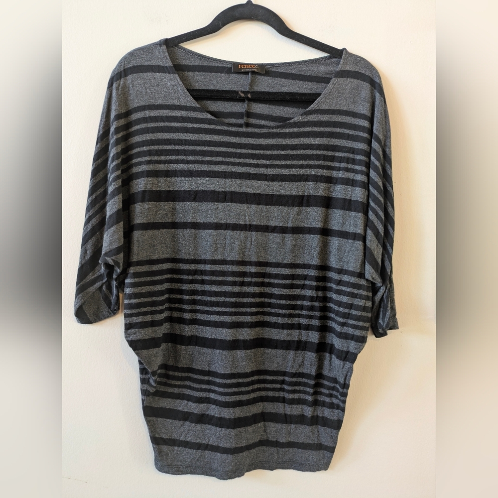 Renee C. Charcoal and Black Striped Tunic, Sz. MEDIUM